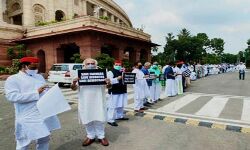 कृषि विरोधी विधेयक को लेकर एकजुट विपक्ष का संसद परिसर में मार्च कृषि विरोधी विधेयक को लेकर एकजुट विपक्ष का संसद परिसर में मार्च