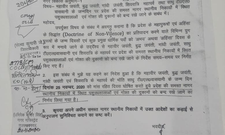 बुधवार को जिले में बंद रहेंगी मांस की दुकानें