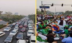 दिल्ली बॉर्डर पर किसानों ने डाला डेरा, यातायात हुआ बाधित दिल्ली बॉर्डर पर किसानों ने डाला डेरा, यातायात हुआ बाधित