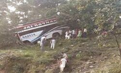 यात्री बस के पलटने से एक की मौत, दस घायल