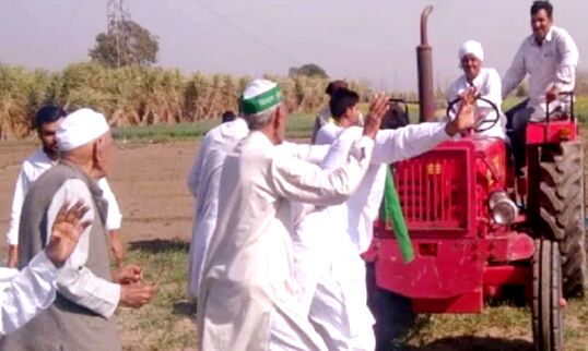 किसान ने खड़ी फसल पर चलाया ट्रैक्टर