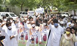 डीजल पेट्रोल की बढ़ती कीमतों पर कांग्रेस का प्रदर्शन-नेताओं की धरपकड