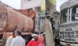 हाईवे पर अनियंत्रित हुआ टैंकर बैंक बिल्डिंग में घुसा-एक की मौत हाईवे पर अनियंत्रित हुआ टैंकर बैंक बिल्डिंग में घुसा-एक की मौत