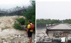 नदी के ऊपर बना पुल भरभराकर बीच से टूटा-पानी में समाया-बही गाडियां नदी के ऊपर बना पुल भरभराकर बीच से टूटा-पानी में समाया-बही गाडियां