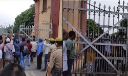 BHU में बवाल-मारपीट के बाद छात्रों ने सिंहद्वार बंद कर किया प्रदर्शन