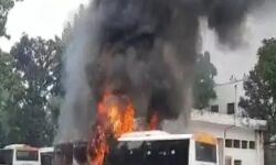 डिपो में खड़ी रोडवेज बसों में लगी आग-मचा हड़कंप-दमकल ने पाया काबू डिपो में खड़ी रोडवेज बसों में लगी आग-मचा हड़कंप-दमकल ने पाया काबू