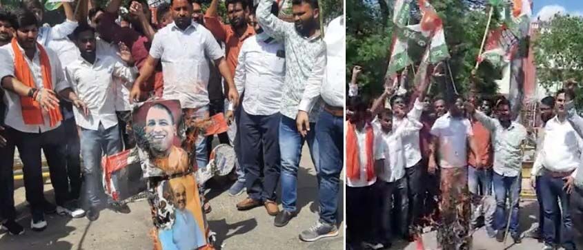 लखीमपुर हिंसा-कांग्रेस ने योगी शाह का पुतला जलाया निकाला कैंडल मार्च