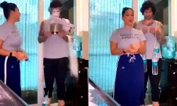 अभिनेत्री ने बनाया बेवकूफ- पति के मुंह पर फेंका आटा- वीडियो देख चौंक गये यूजर्स