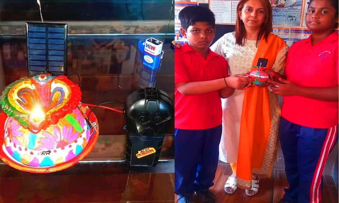 स्कूल के छात्रों ने बनाया पानी से जलने वाला दिया