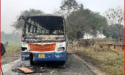 बस की टक्कर से बुजुर्ग की मौत- गुस्साई भीड़ ने बस का किया यह हाल बस की टक्कर से बुजुर्ग की मौत- गुस्साई भीड़ ने बस का किया यह हाल