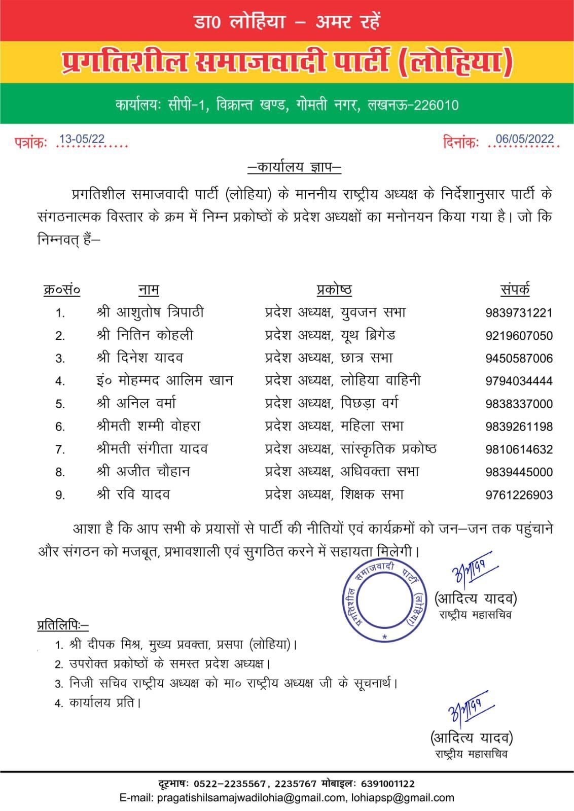 यूपी चुनाव के बाद इस दल ने किया पुनर्गठन- की प्रदेश अध्यक्षों की नियुक्ति