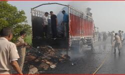 हाईवे 58 पर गत्ते से भरे ट्रक में लगी आग- चालक ने कूदकर बचाई जान हाईवे 58 पर गत्ते से भरे ट्रक में लगी आग- चालक ने कूदकर बचाई जान