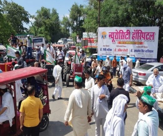 पानीपत खटीमा हाईवे पर भाकियू का चक्का जाम- सडक पर ट्रैक्टर ट्रालियां