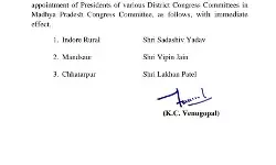 कांग्रेस ने नियुक्ति कर इन्हें सौंपी जिला अध्यक्ष की कमान कांग्रेस ने नियुक्ति कर इन्हें सौंपी जिला अध्यक्ष की कमान