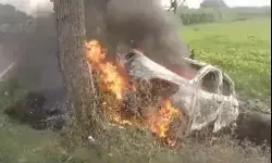 पेड़ से टकराते ही कार बनी आग का गोला- खिडकी तोड बचाई..