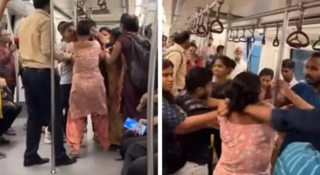 मेट्रो में सीट के लिए घमासान- महिलाओं ने बाल पकड़ खूब किया संग्राम