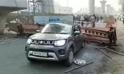 रैपिड ट्रेन का पिलर गिरा- कार का निकला कचूमर- सिपाही बाल बाल बचा रैपिड ट्रेन का पिलर गिरा- कार का निकला कचूमर- सिपाही बाल बाल बचा