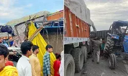कावड़ियों की ट्रैक्टर ट्राली से टकराया ट्रक- ट्राली के पलटते ही..... कावड़ियों की ट्रैक्टर ट्राली से टकराया ट्रक- ट्राली के पलटते ही.....