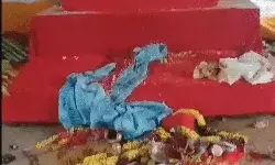 दुर्गा पंडाल पर अटैक- देवी की मूर्ति का हाथ तोड़ा- दान पेटी उडाई