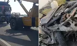 टैंकर के साथ हुई भिड़ंत में इनोवा के उड़े परखच्चे- चार लोगों की मौत टैंकर के साथ हुई भिड़ंत में इनोवा के उड़े परखच्चे- चार लोगों की मौत