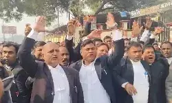 अधिवक्ता को माफिया बताने से बिफरे वकीलों ने प्रदर्शन कर किया चक्काजाम अधिवक्ता को माफिया बताने से बिफरे वकीलों ने प्रदर्शन कर किया चक्काजाम