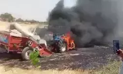 खेत में फसल की गहाई कर रहे ट्रैक्टर में लगी आग- ड्राइवर ने कूदकर...