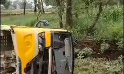 बच्चों को स्कूल लेकर जा रही बस अनियंत्रित होकर पलटी- मौके पर चीख पुकार