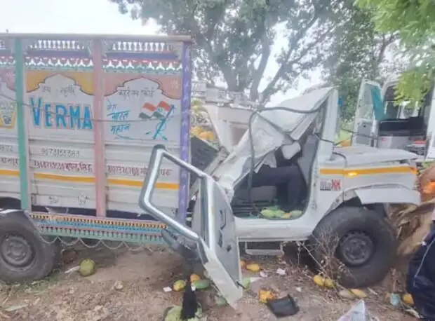 बेकाबू हुई फल फ्रूट भरी पिकअप पेड़ से टकराई- ड्राइवर की... बेकाबू हुई फल फ्रूट भरी पिकअप पेड़ से टकराई- ड्राइवर की...