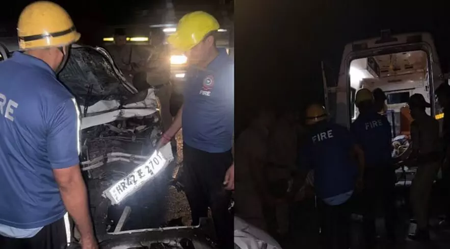 सीमेंट लदे ट्रेलर में घुसी बेकाबू कार-गाड़ी के उड़े परखच्चे- मचा कोहराम सीमेंट लदे ट्रेलर में घुसी बेकाबू कार-गाड़ी के उड़े परखच्चे- मचा कोहराम