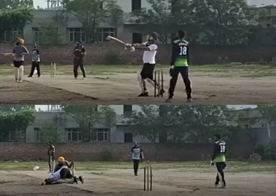 गेंद को हिट कर छक्का मारते ही क्रीज पर ऐसे चली गई बल्लेबाज की जान गेंद को हिट कर छक्का मारते ही क्रीज पर ऐसे चली गई बल्लेबाज की जान
