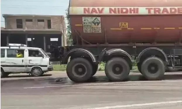 लीक हुए केमिकल टैंकर छोड़ भागा ड्राइवर-राहगीरों को सांस लेने में दिक्कत
