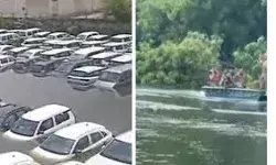 स्टॉक यार्ड में मारुति की सैकड़ों गाड़ियां पानी में डूबी- बचाने को... स्टॉक यार्ड में मारुति की सैकड़ों गाड़ियां पानी में डूबी- बचाने को...