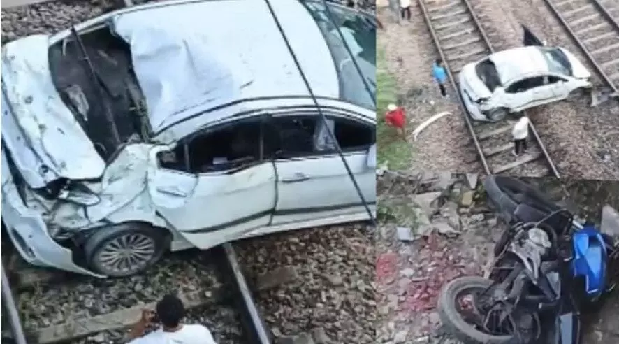 फ्लाई ओवर से बाइक एवं कार ने लगाई छलांग- रेलवे ट्रैक पर गिरी- मचा.. फ्लाई ओवर से बाइक एवं कार ने लगाई छलांग- रेलवे ट्रैक पर गिरी- मचा..