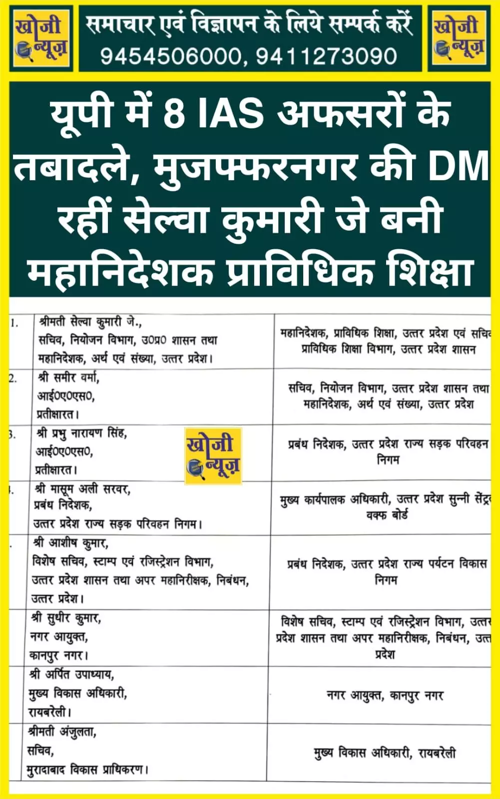 योगी सरकार ने कर दिए 8 आईएएस अफसरो के तबादले- सेल्वा कुमारी जे बनी.. योगी सरकार ने कर दिए 8 आईएएस अफसरो के तबादले- सेल्वा कुमारी जे बनी..