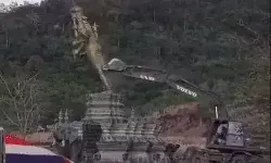 बॉर्डर पर चला बुलडोजर-भगवान विष्णु की मूर्ति धराशाई