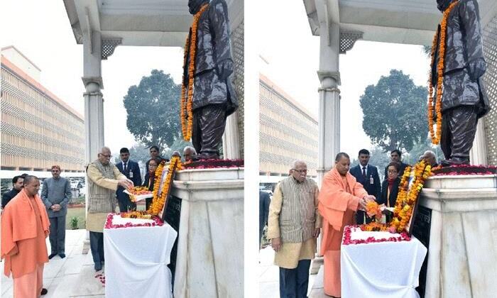 भारत रत्न लाल बहादुर शास्त्री  की पुण्यतिथि पर राज्यपाल और मुख्यमंत्री ने प्रतिमा पर पुष्पांजलि और श्रद्धांजलि अर्पित की