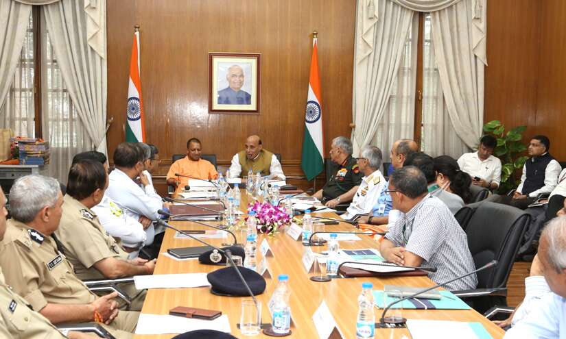 The Union Minister for Defence,  Rajnath Singh chairing the 1st Apex Committee Meeting for DefExpo 2020, in New Delhi on September 09, 2019. The Chief Minister of Uttar Pradesh, Yogi Adityanath, the Chief of Army Staff, General Bipin Rawat, the Chief of Naval Staff, Admiral Karambir Singh, the Defence Secretary, Dr. Ajay Kumar and the Secretary (Defence Production), Subhash Chandra are also seen.