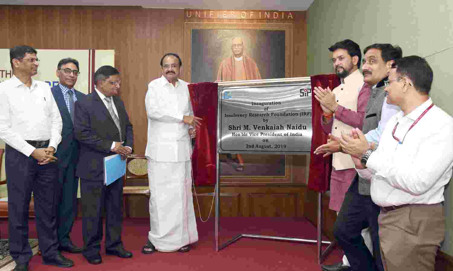 The Vice President,  M. Venkaiah Naidu inaugurating the Insolvency Research Foundation (IRF), organised by the Indian Institute of Corporate Affairs (IICA) and Society for Insolvency Practitioners of India (SIPI), in New Delhi . The Minister of State for Finance and Corporate Affairs, Anurag Singh Thakur and other dignitaries