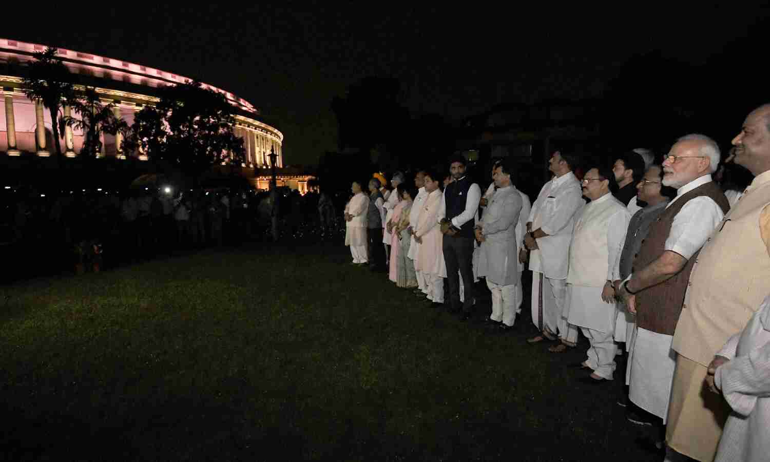 The Prime Minister, Narendra Modi inaugurates the dynamic lighting facility, at Parliament House Complex, in New Delhi
