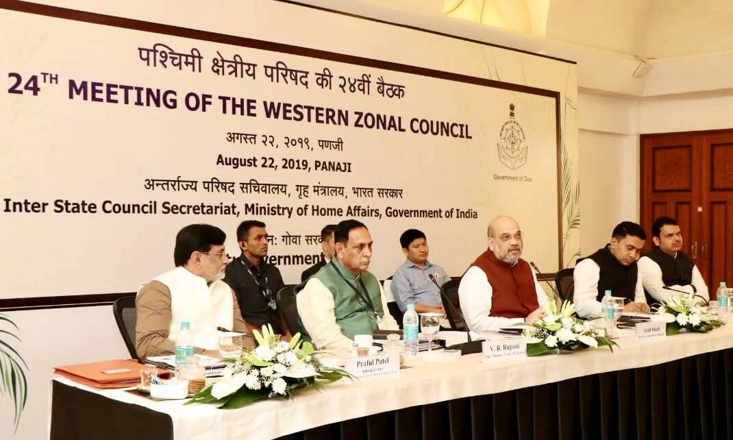 The Union Home Minister, Amit Shah chairing the 24th Meeting of the Western Zonal Council, in Panaji, Goa on August 22, 2019. The Chief Minister of Gujarat,  Vijay Rupani, the Chief Minister of Maharashtra, Devendra Fadnavis, the Chief Minister of Goa, Dr. Pramod Sawant and the Administrator of the UTs of Dadra & Nagar Haveli and Daman & Diu, Praful Patel are also seen
