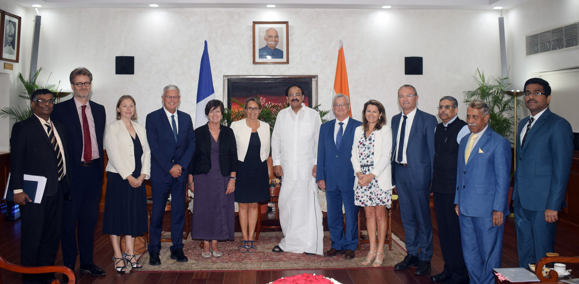 The Vice President,  M. Venkaiah Naidu with the delegation of French Parliamentarians led by the Chair, Senate Standing Committee for Economic Affairs, France, Sophie Primas, in New Delhi on September 09, 2019.
