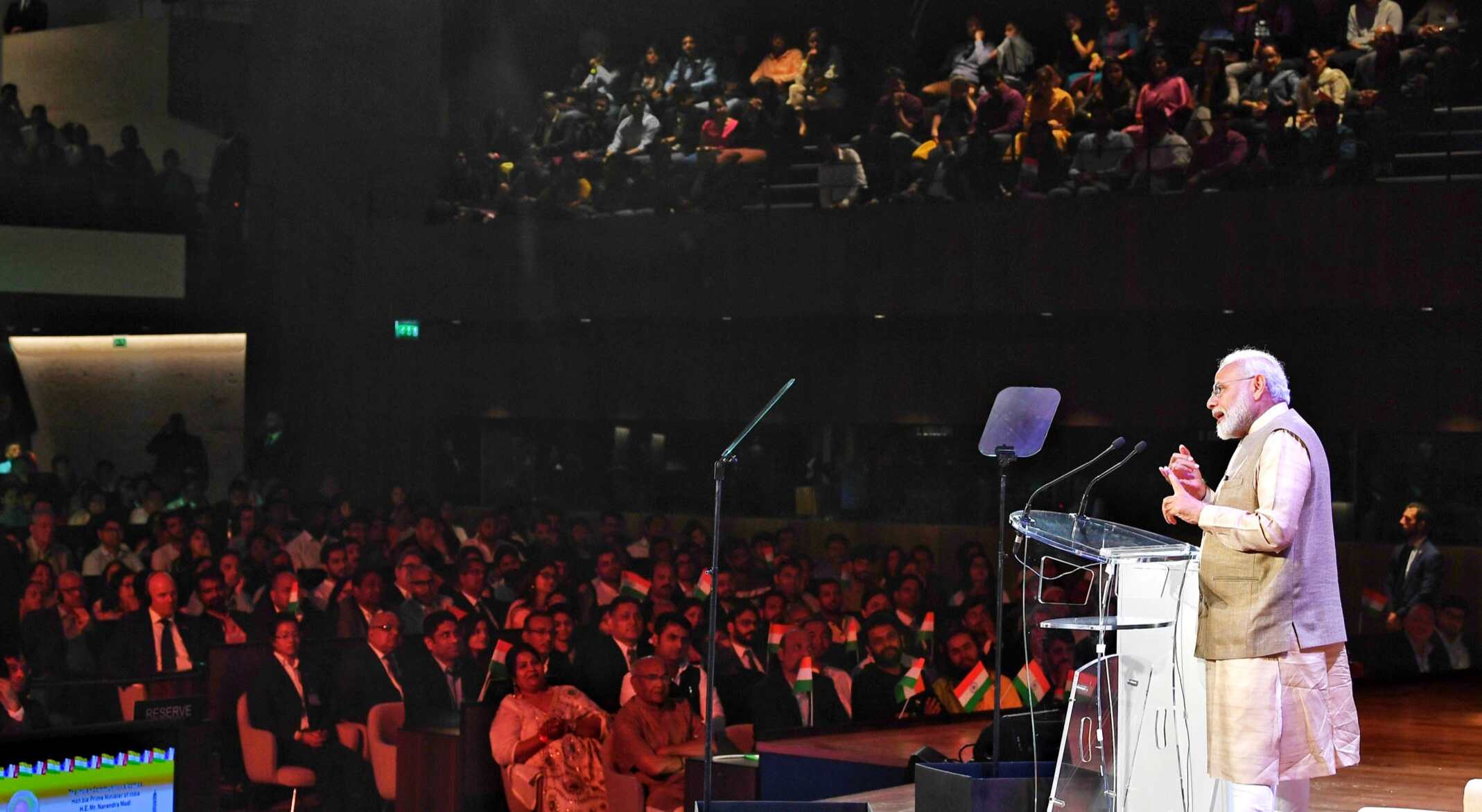 The Prime Minister,  Narendra Modi addressing the Indian community, at UNESCO Headquarters, in Paris, France on August 23, 2019.