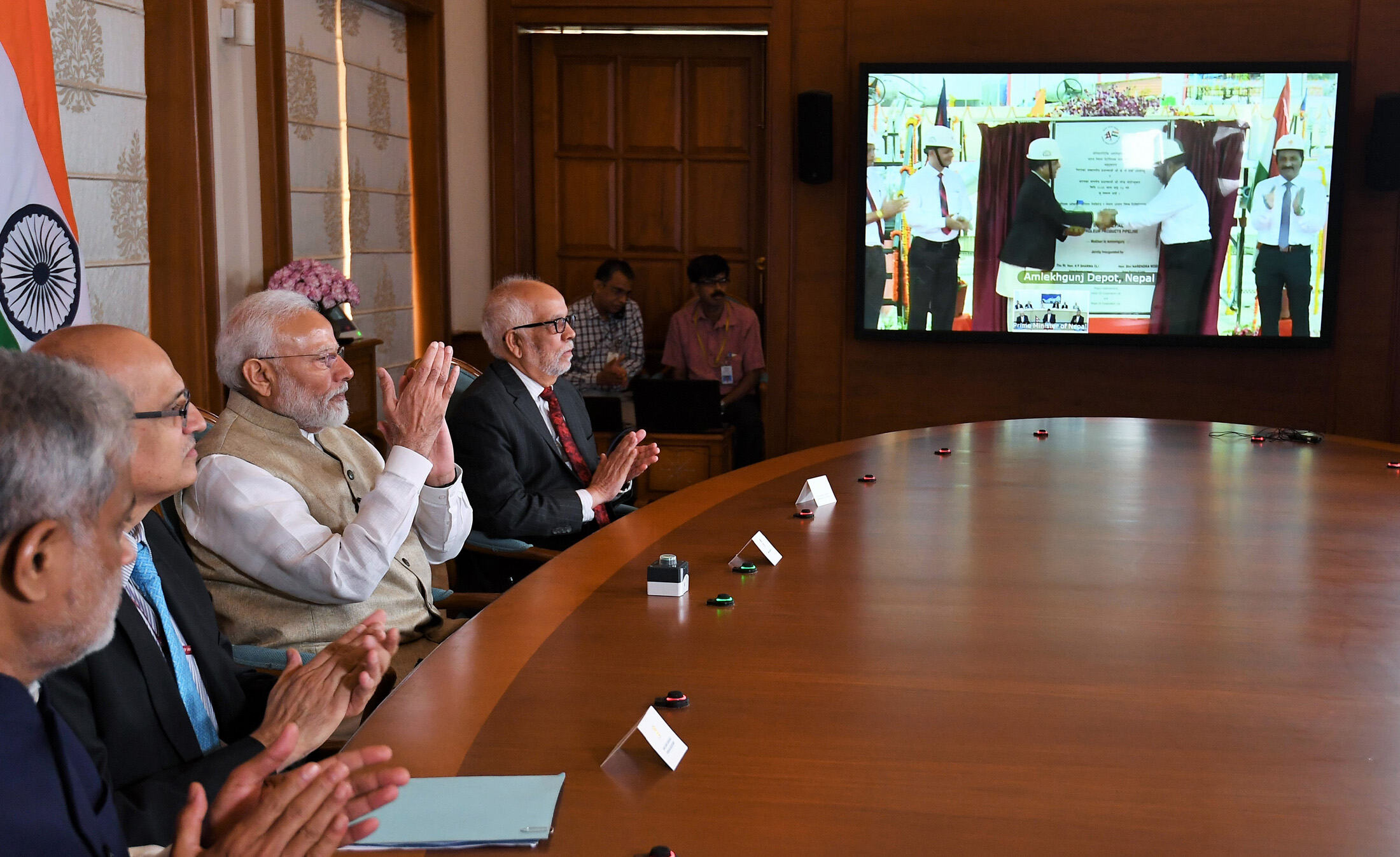 The Prime Minister,  Narendra Modi and the Prime Minister of Nepal,  K.P. Sharma Oli jointly inaugurated the South Asia’s first cross-border petroleum products pipeline from Motihari in India to Amlekhgunj in Nepal, through video conference from New Delhi on September 10, 2019.