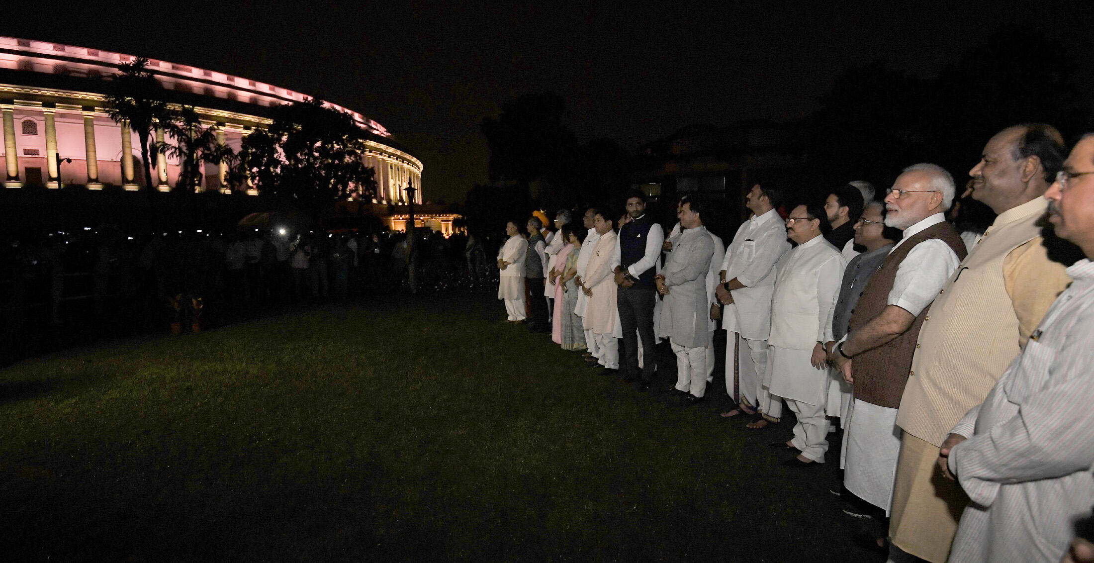The Prime Minister, Narendra Modi inaugurates the dynamic lighting facility, at Parliament House Complex, in New Delhi